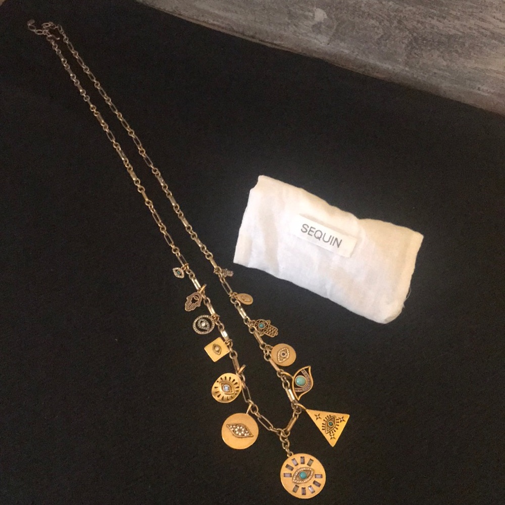 Sequin -Long Evil Eye Charm Necklace